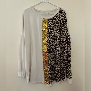 Animal print cotton sweater with sequins